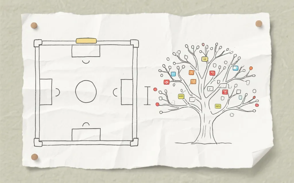 淘汰赛对阵树与战术板元素的概念图